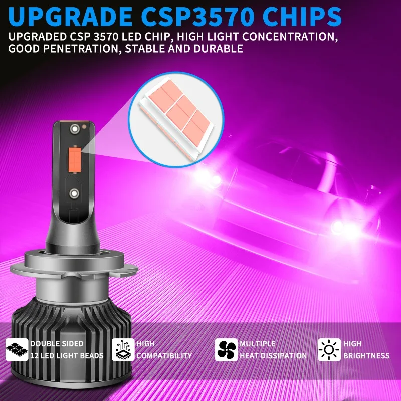 2 uds A8 luz rosa púrpura luz antiniebla LED para coche H11 faro LED rosa púrpura 9006 faro H8 880 Psx26w H3 1 par/50W H8 H9 H11