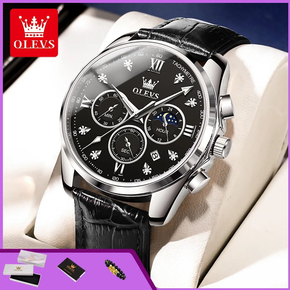 OLEVS 2888 Quartz Watches Multi functional Business Men Watch Moon Phase Calendar Sport Chronograph Waterproof Watches for Man
