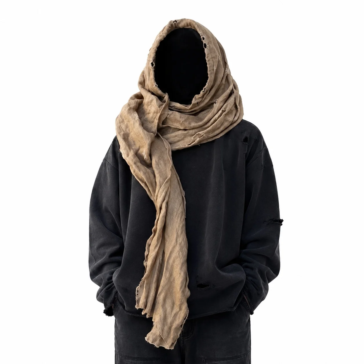 Patchwork Hooded Hoodie Mid Length Edgy Street with Pullover Hoodie Loose Fit Long Sleeve Regular Sleeve Pocket Autumn for Women