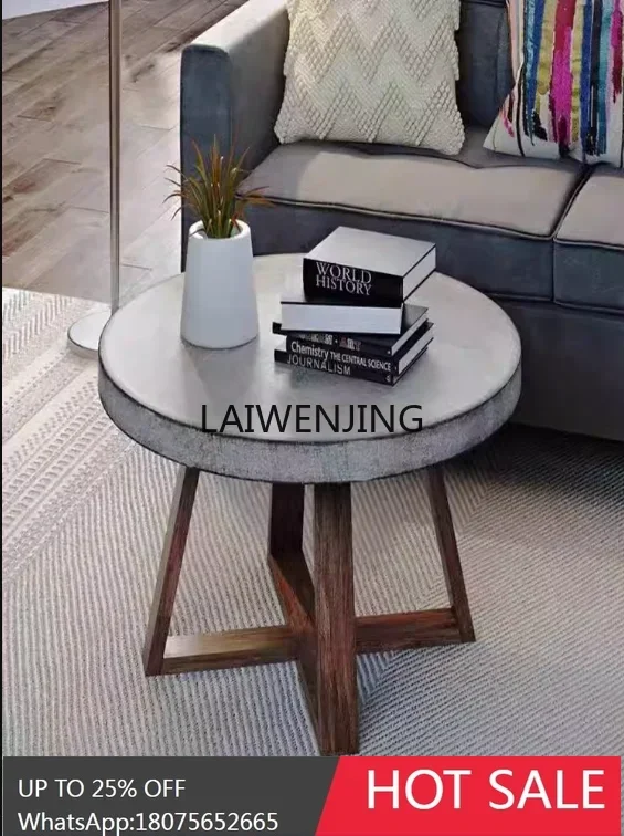 Wabi Sandy Wind Solid Wood Imitation Cement Coffee Table Simple American Retro Creative Round Small Tea Table