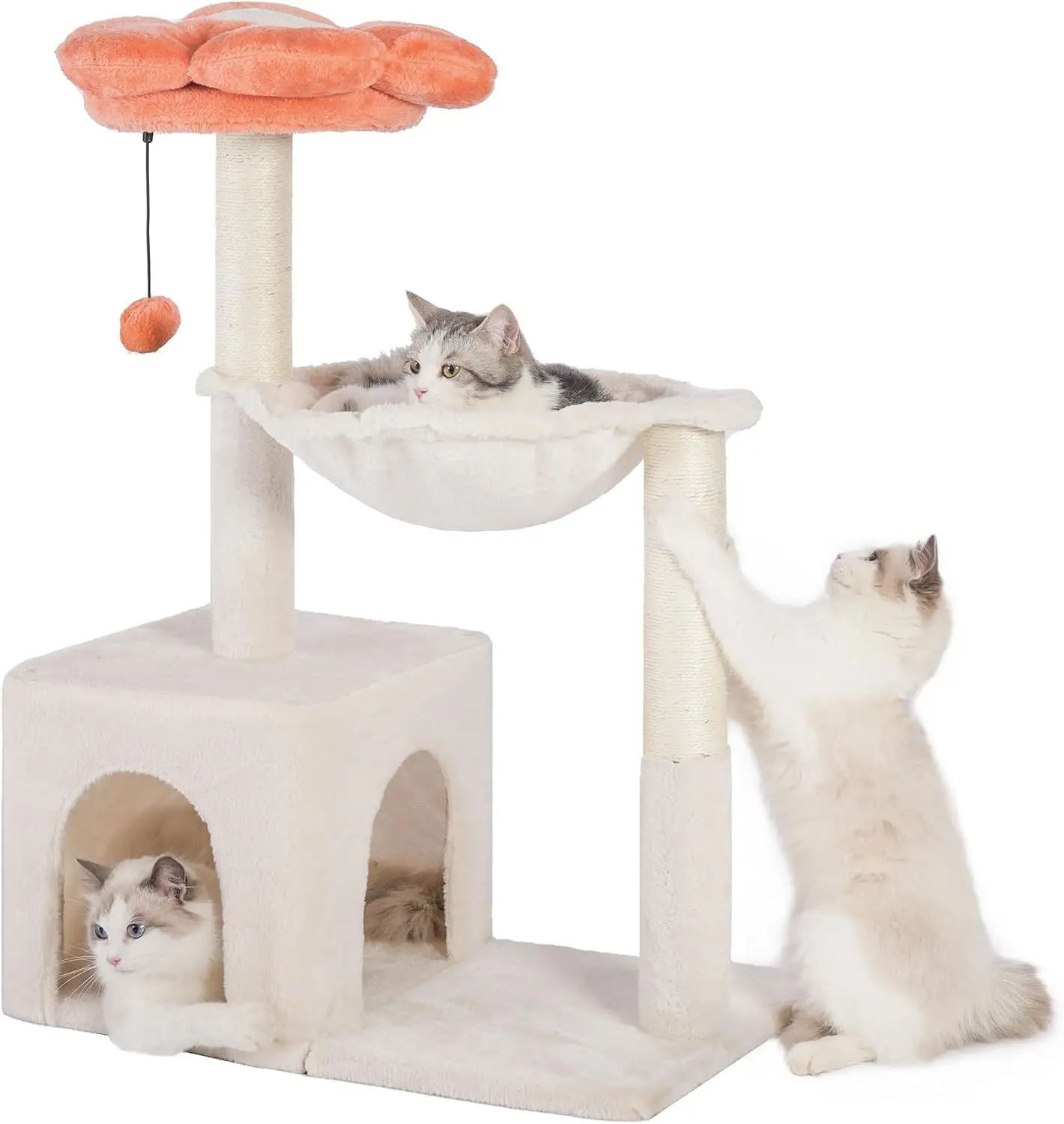 

Flower Cat Tree 34" Scratching Post Small Cat Tower for Large Cats,Featuring with 15.7”Large Hammock, Removable Top Bed