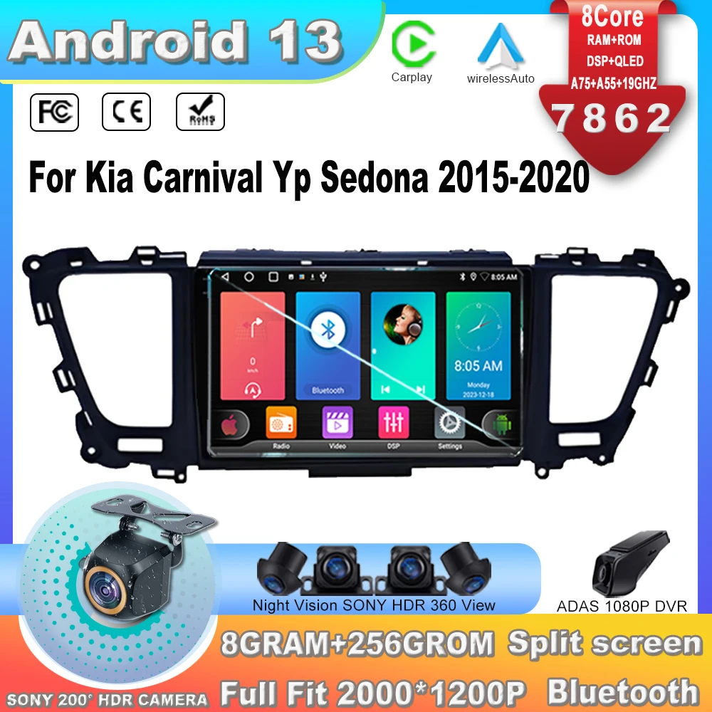 

Android 13 Car Audio For Kia Carnival Yp Sedona 2015-2020 Car Radio Navigation Stereo Player High Performance No 2din 7862 Cpu