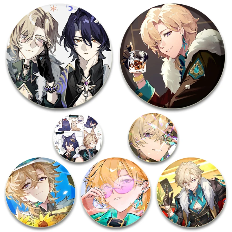 

Aventurine and Dr. Ratio Tinplate Pins Round Cartoon Brooches for Backpack Cothes Accessories Anime Collection Badge Decoration