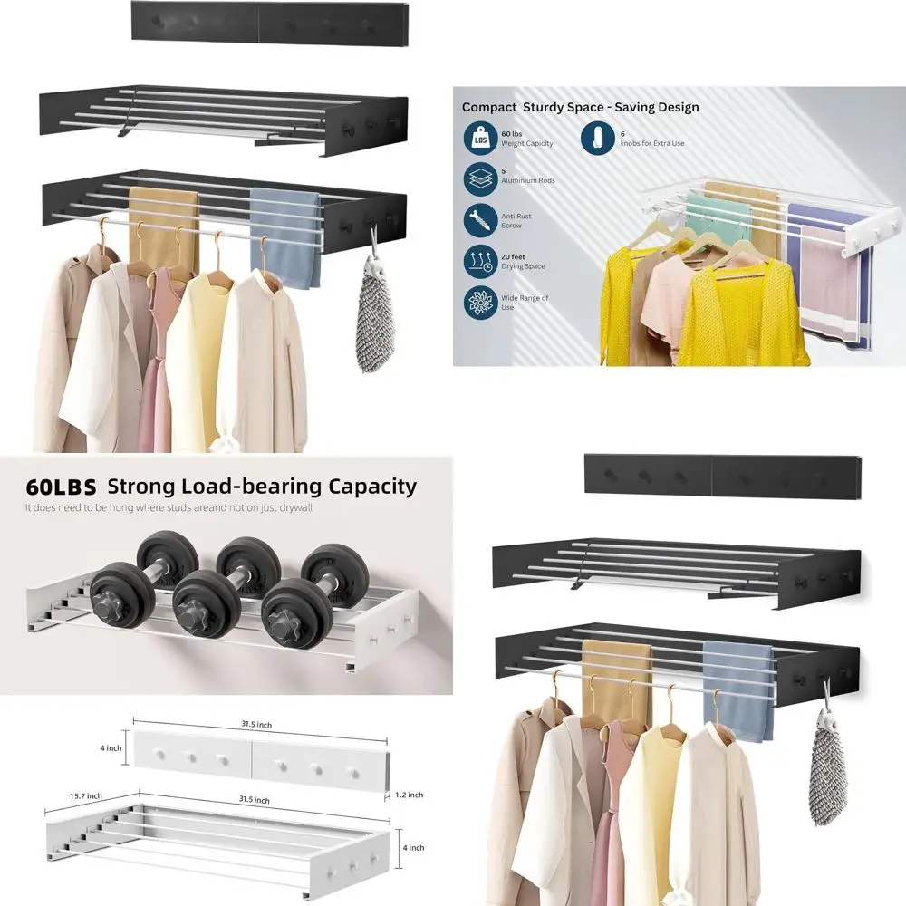 

Компактная складная сушилка для одежды, грузоподъемность 60 фунтов, 31,5 дюйма, черная