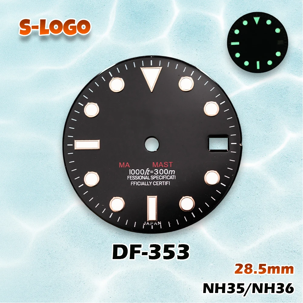 28.5mm S Logo SUB Green Blue Gradient Dial with Green Luminous | Men's Watch Modification Accessories