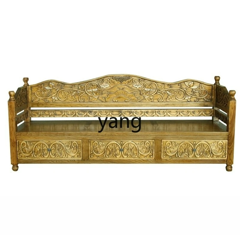 

LTT solid wood sofa Arhat bed three-person with pumping storage sofa