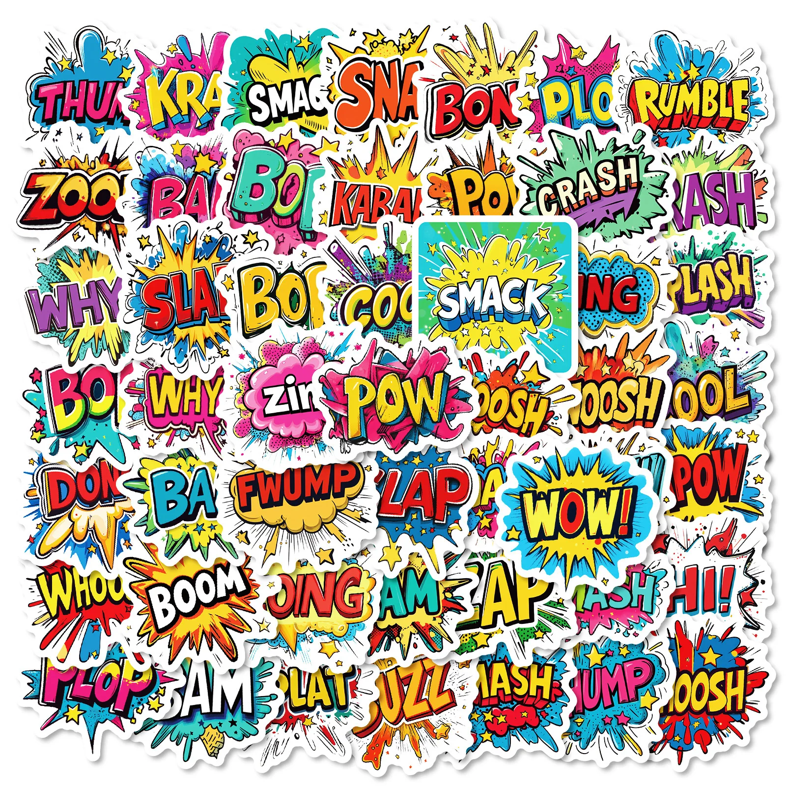 50Pcs Explosion Cloud BOP Text Graffiti Stickers Decals for Skateboards Notebooks DIY Cartoon Colorful Craft Sticker Pack