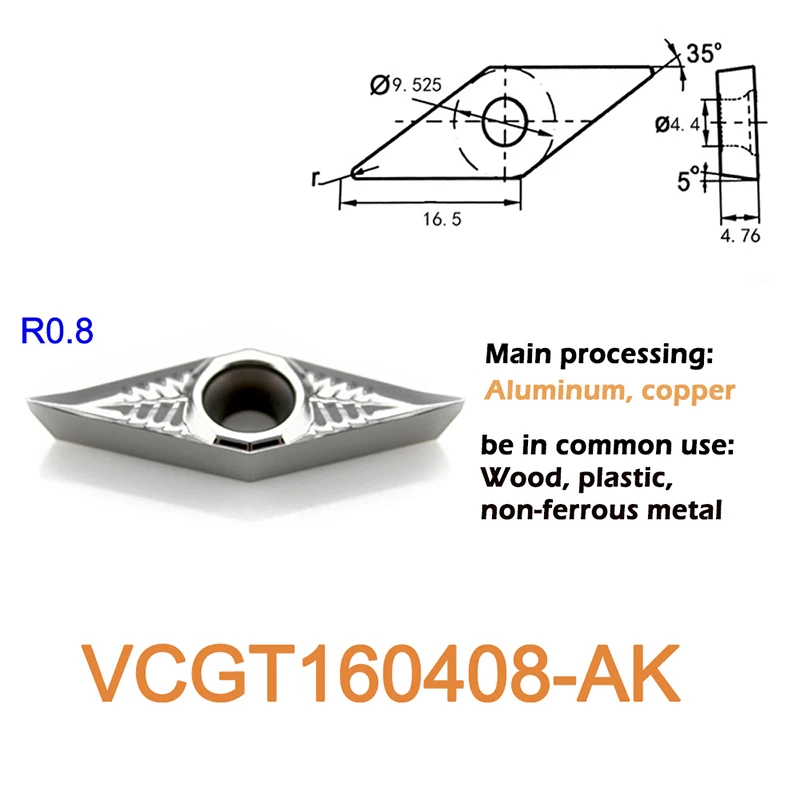 عالية الجودة VCGT160402 VCGT160404 VCGT160408 AK H01 الداخلية تحول أداة الألومنيوم إدراج آلة خرط تعمل بالتحكم الرقمي بواسطة الحاسوب أدوات VCGT القاطع شفرة