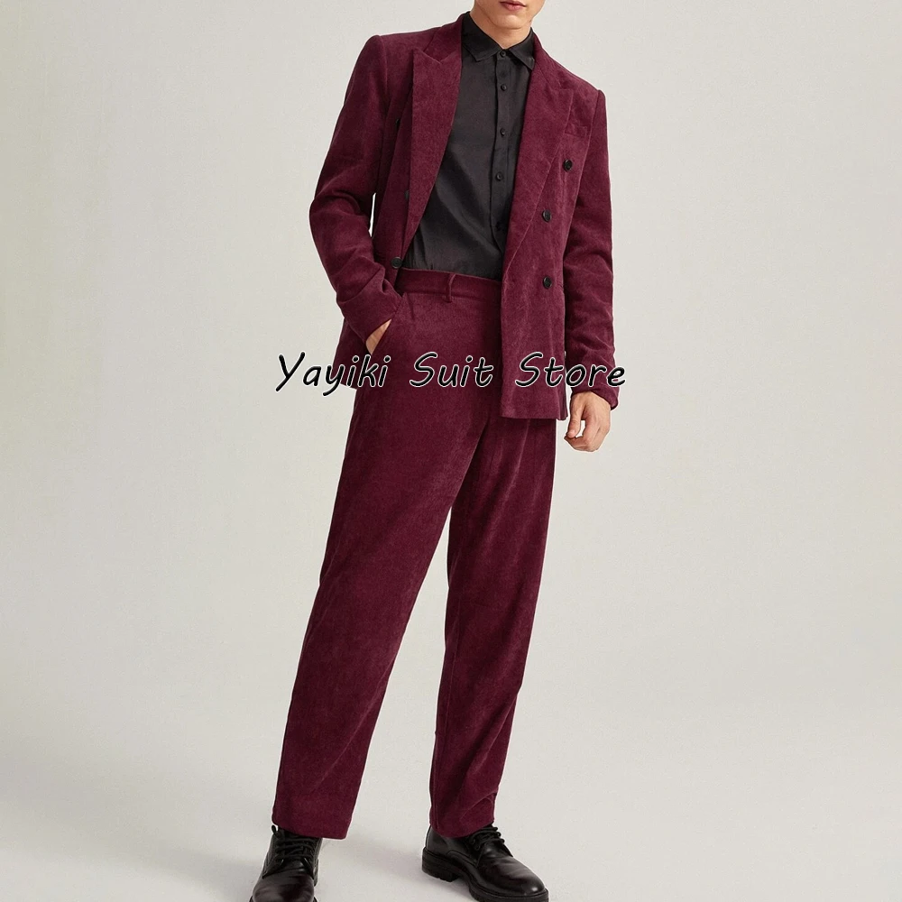 Outfits for Man Clothing Men's Corduroy Two Piece Suit Costume Adults Man Suits Luxury Men's Formal Kit Elegant Mens Suit Full