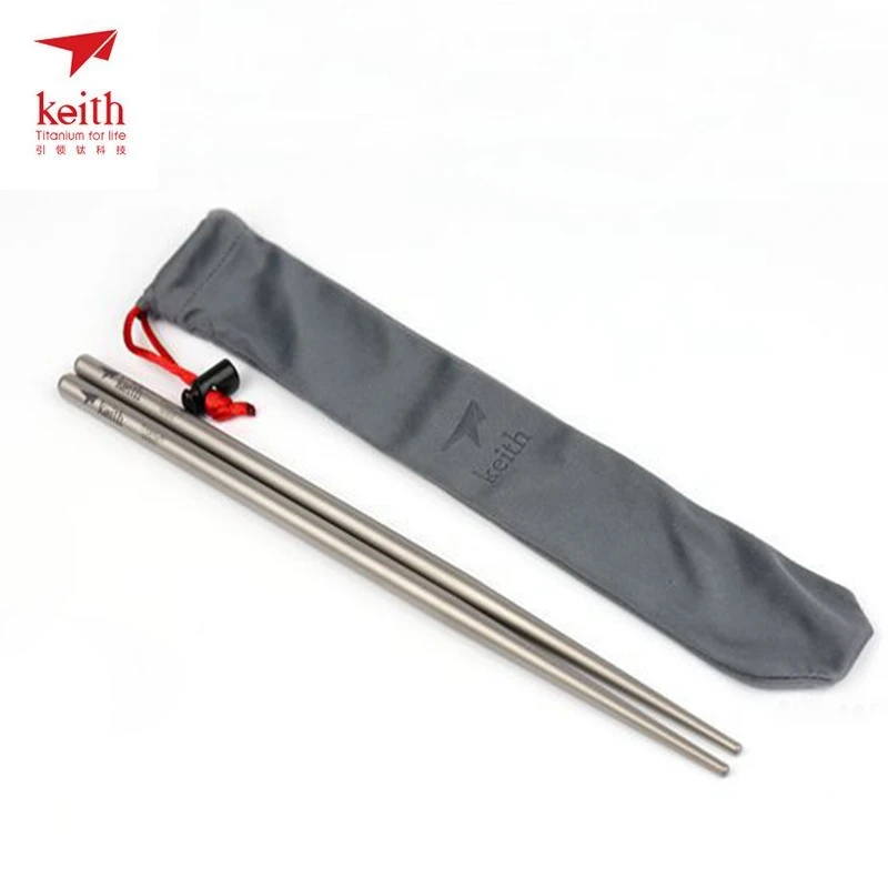 Keith Titanium Chopsticks Food Sticks Outdoor Tableware Chinese Chopsticks For Camping Picnic Traveling Round Chopsticks Ti5820