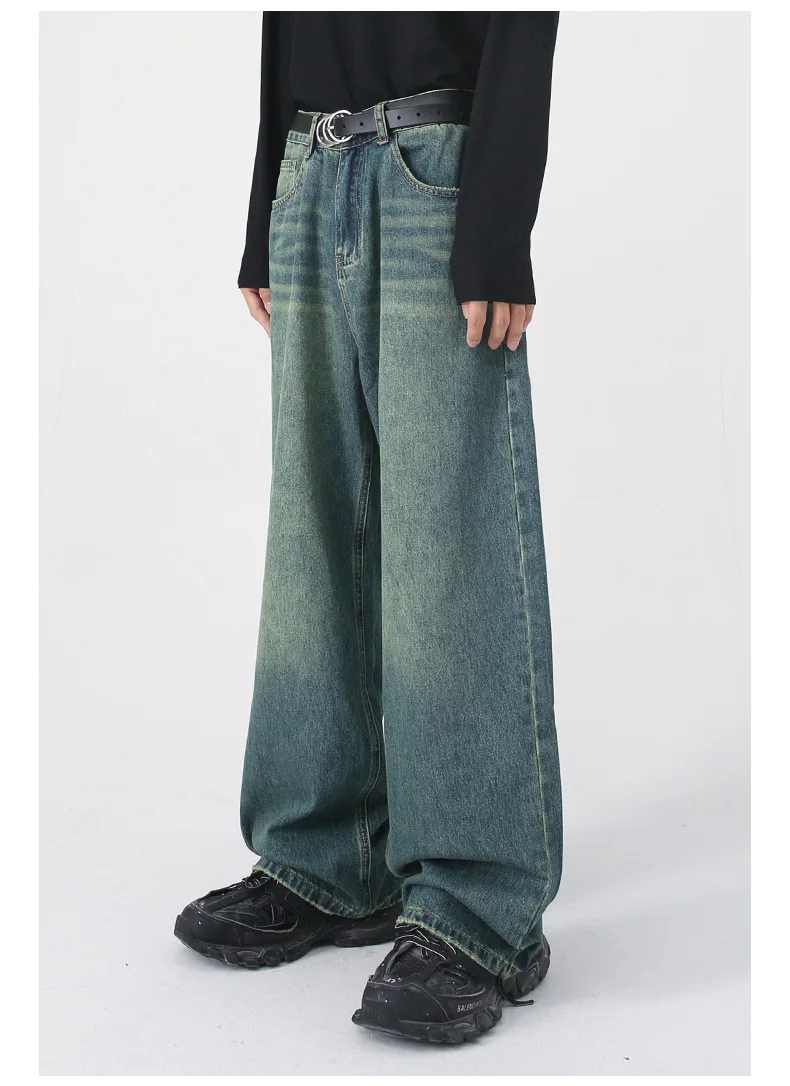 2025 New Street Fashion Retro Color Wide-leg Pants Straight Loose Straight Washed White Jeans for Men and Women