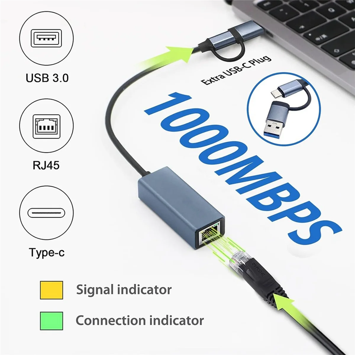 Efficient USB 3.0 to Ethernet Adapter with USB C to RJ45 1000 Mbps for Windows