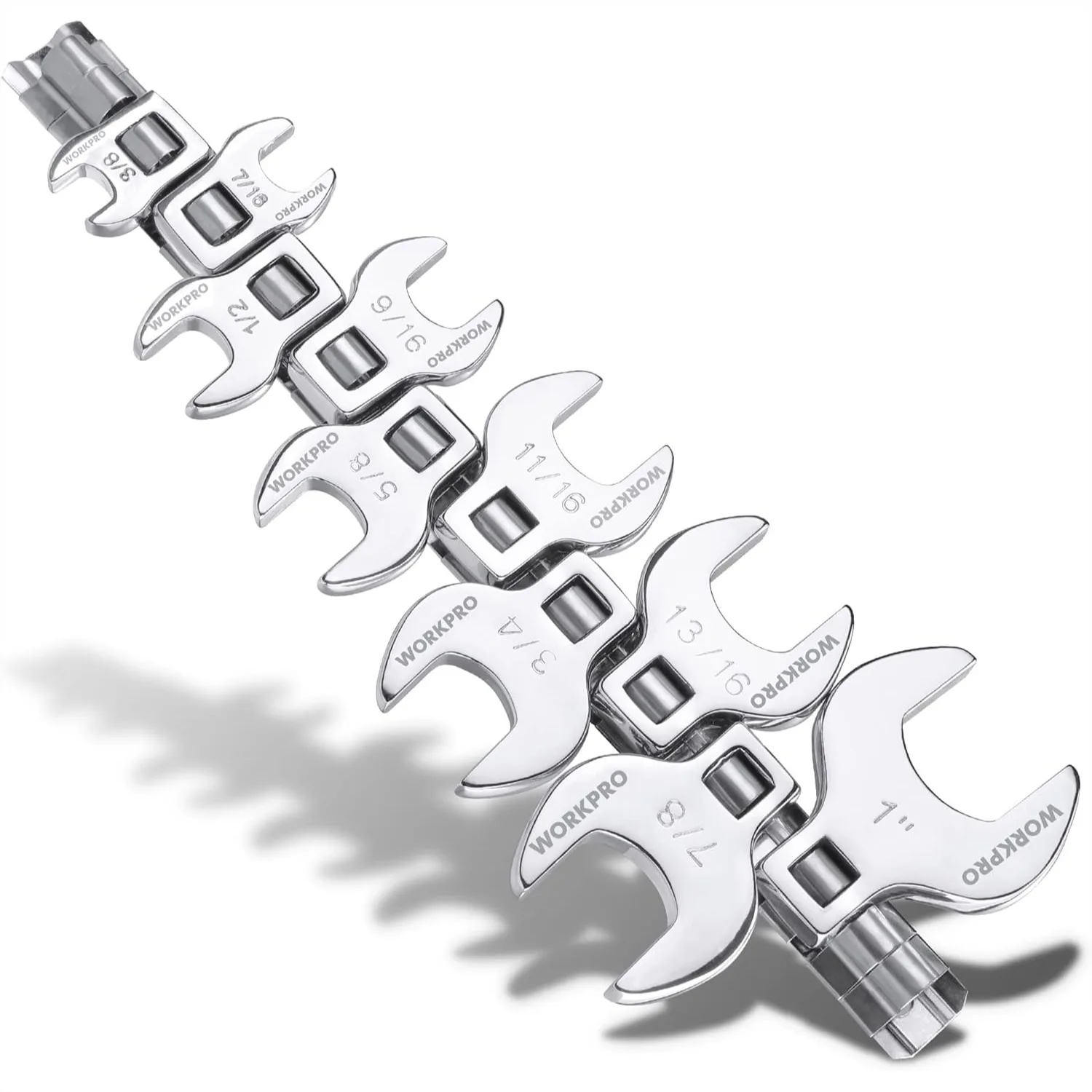 

3/8" Drive Crowfoot Wrench Set, 10-Piece SAE Open-End Wrenches with Clip-on Organizer, 3/8"-1" for Automotive Repair