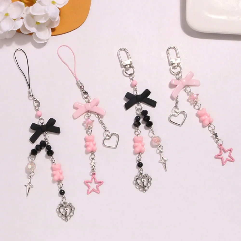 Phone Accessories Bear Y2K Phone Pendant Love Bow Mobile Phone Strap Key Cord Gothic Style Mobile Keychain Lanyard Jewelry Gift