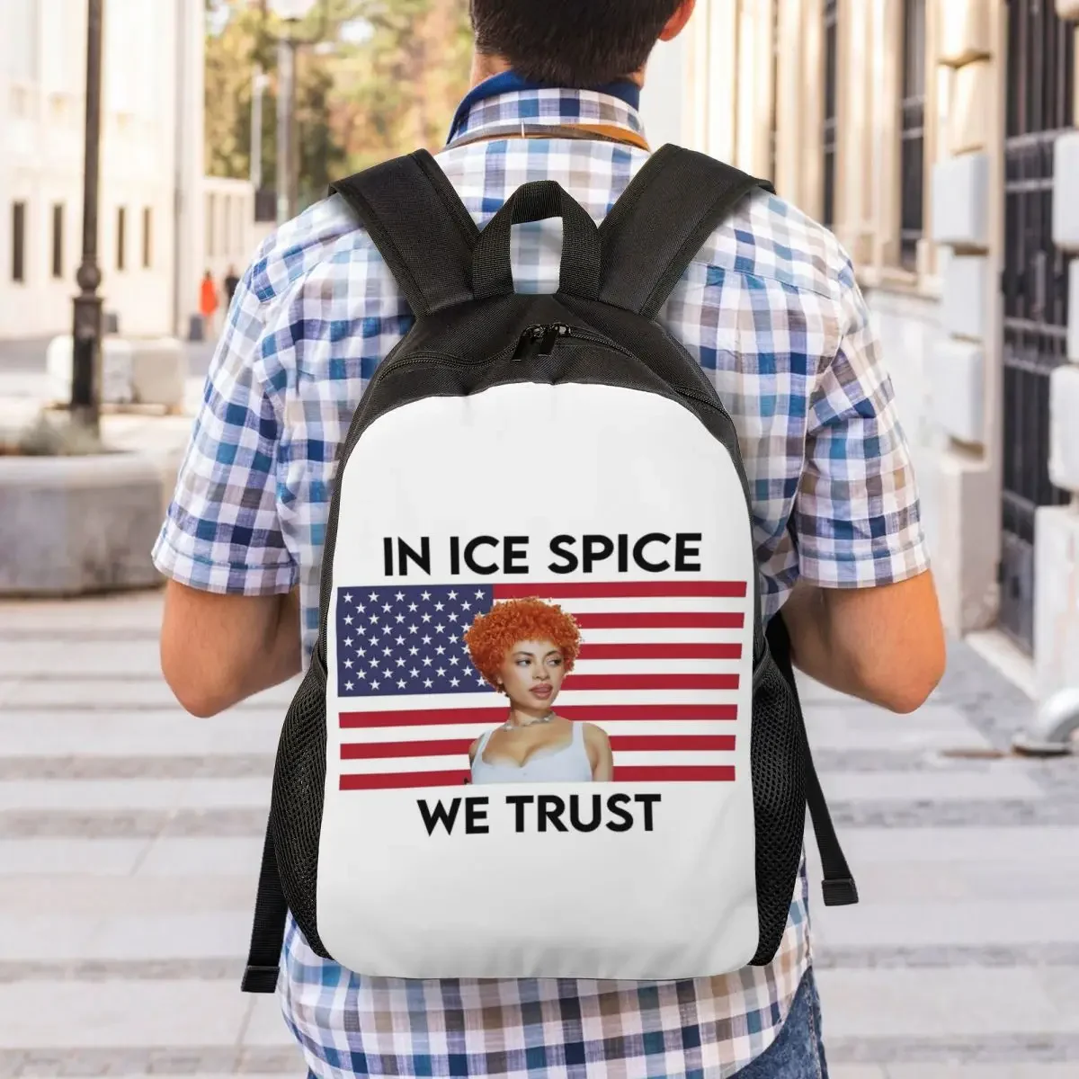 Custom In Ice Spice We Trust Flag Backpacks for Boys Girls School College Travel Bags Men Women Bookbag Fits 15 Inch Laptop