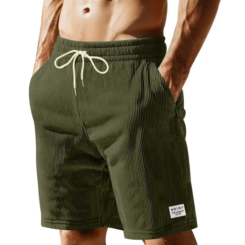 Men's Casual Corduroy Shorts Comfortable Breathable Outdoor Holiday Five-Quarter Length Straight Cut Polyester Fiber Street S...