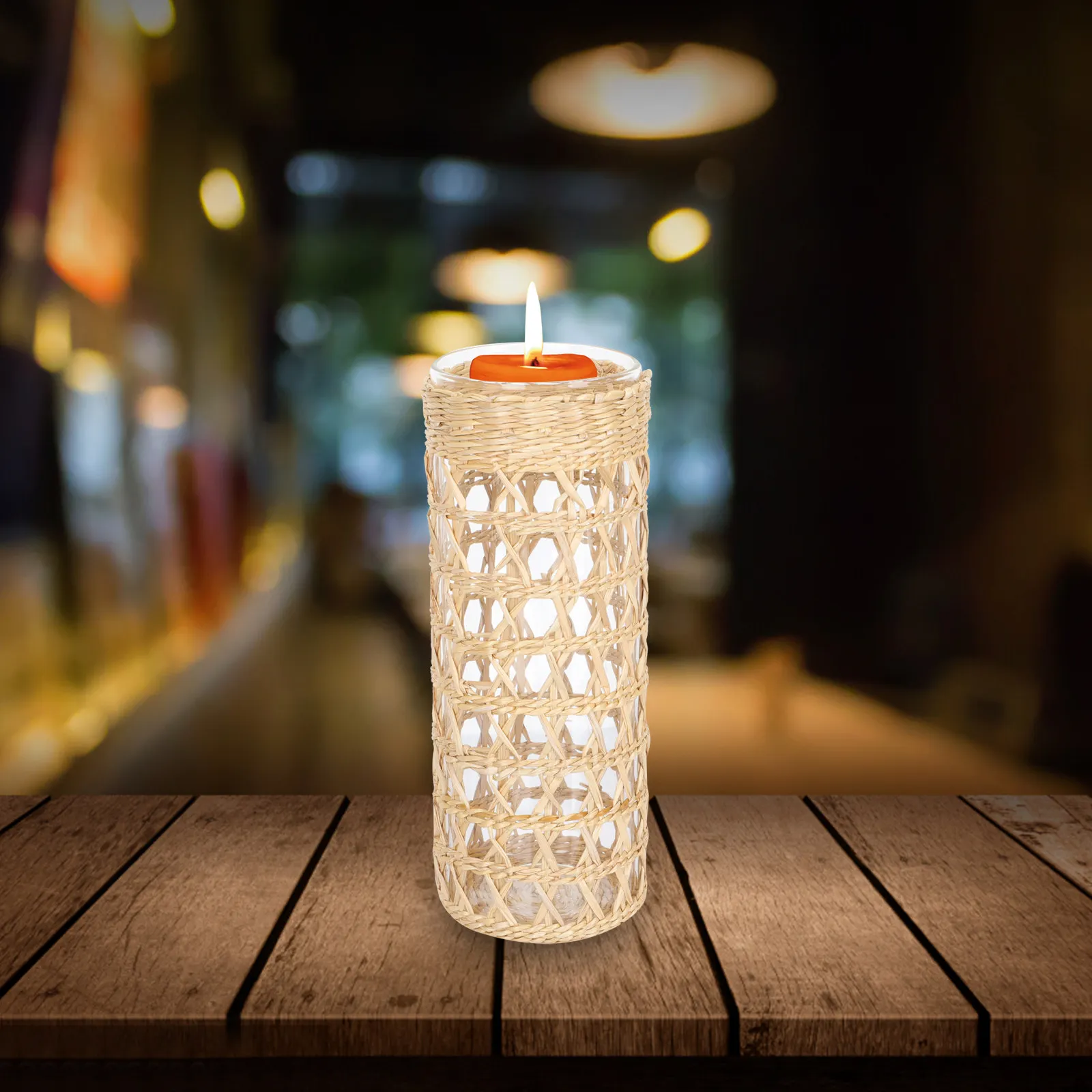Glass Aromatherapy Cup Straw Weaving Mosaic Pattern Sturdy Decorative Holder Home Wedding Party Use