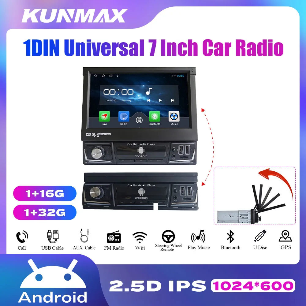 

1DIN 7inch Stretch Android Car Multimedia Player with Retractable Screen GPS Navigation Headunit Car Radio Audio Stereo