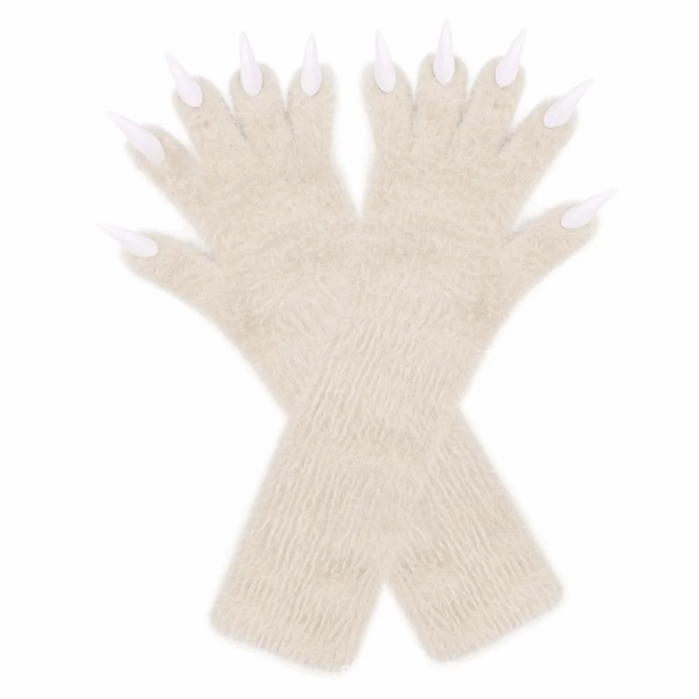 Funny Full Finger Paws Gloves Furry Solid Color Animal Claw Gloves Long Nail Long Warm Mittens Halloween Costume Accessories
