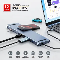 Stacja dokująca 12 w 1 Displaylink z portami USB Podwójna stacja dokująca 4K HDMI VGA 3.5 Audio PD 100W SD TF Ethernet Laptop do MacBook Dell XPS