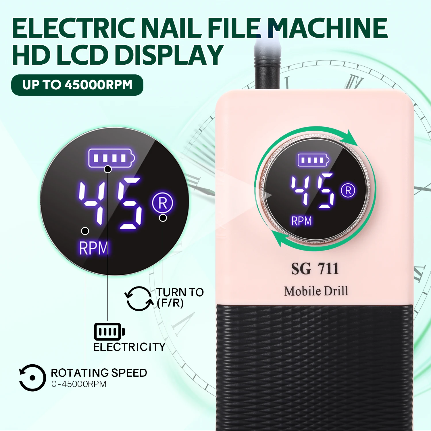 45000RPM Electric Nail Drill Machine Rechargeable Drill for Nails Professional Nail Polisher File For Acrylic Gel Nail Tools