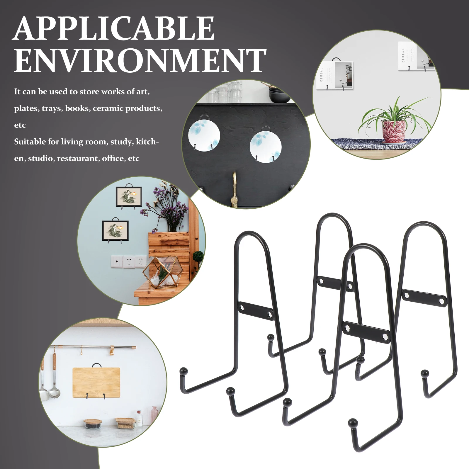 

4pcs Ceramic Display Stand Plate Holders Platter Stands for Home Kitchen Living Room Office Metal Rack Multipurpose Showcase