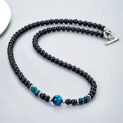 Natural Tiger Eye Stone Beads Choker Necklace for Men Stainless Steel Black Neck Chain Collar Necklace Men Jewelry Accessories