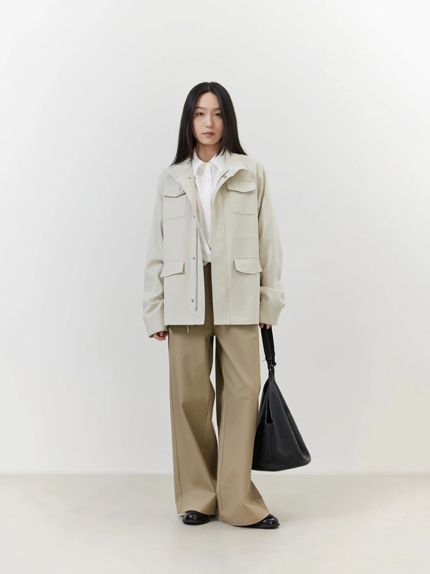 

True Four kets Stand Collar Jaet Outerwear Seei Women's Faion Windproof Long Sve Mid-Length Zipper Closure Coat