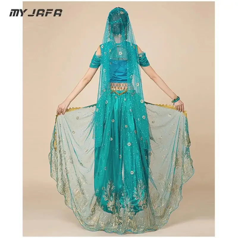Vestido de princesa bordado de estilo cortesano de danza árabe india, disfraz de Cosplay de jazmín de Bollywood, traje elegante para mujer para adultos; 6'x