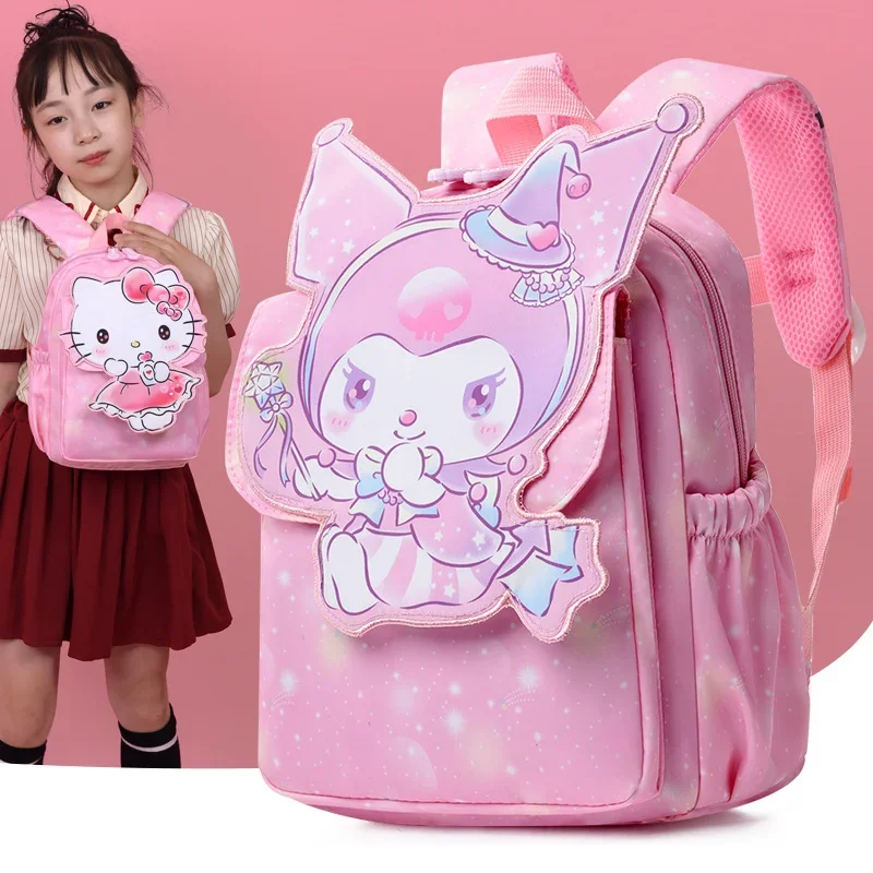 Sanrio Hello Kitty Cute Children's Fun School Bag, Kulomi Fresh and Sweet Cartoon Impresso Mochila, Grande Capacidade