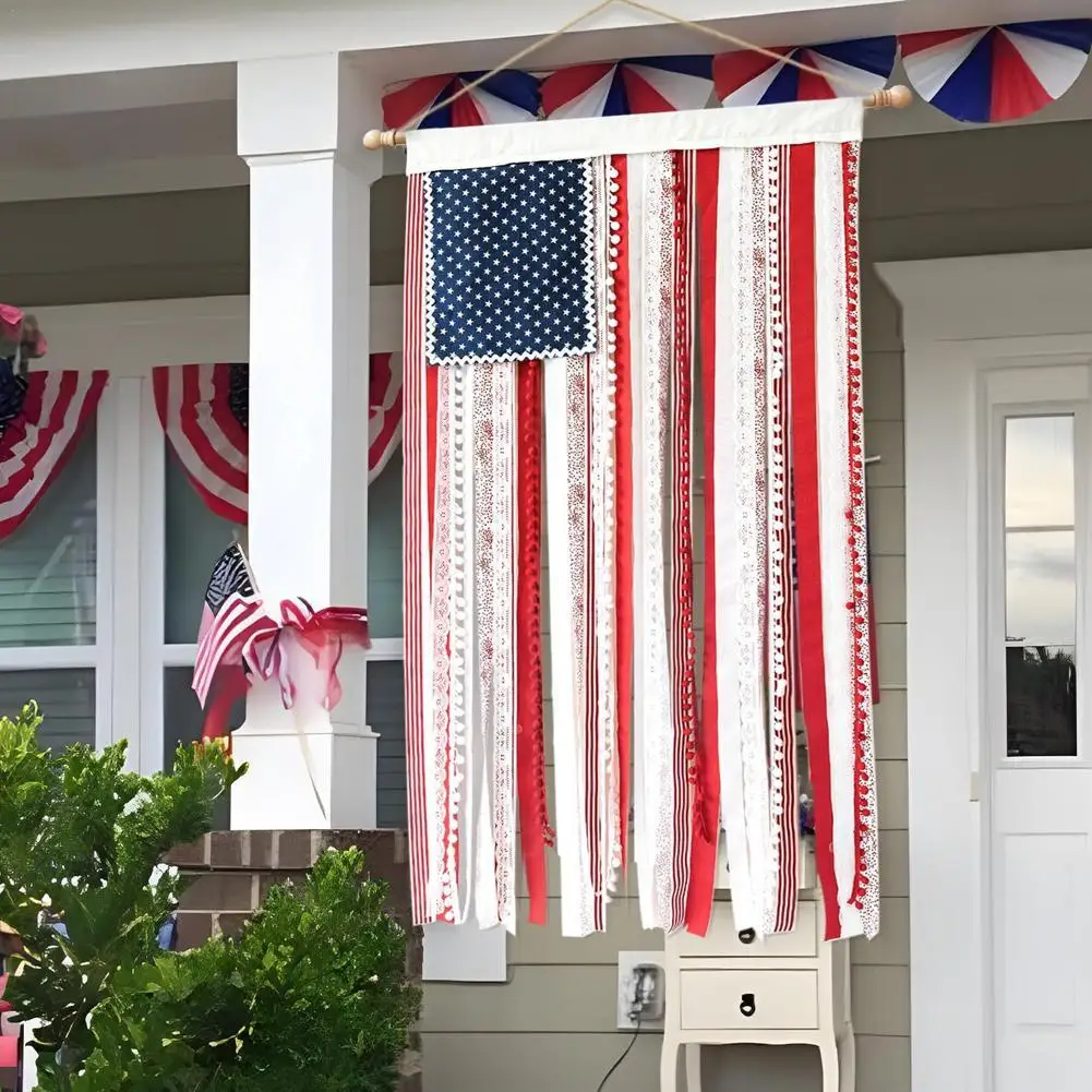 Corona del Día de la Independencia Americana, bandera de estrellas, pancarta para colgar en la pared, ajuste de escena, decoración de puerta delantera, colgante de puerta