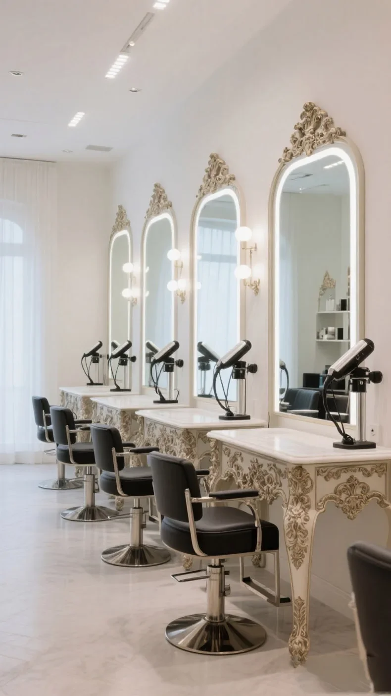 Hair Salon Furniture Set Luxury Baroque Style Barbershop, Beauty Salon Furniture Customization for Makeup, Photo Studio
