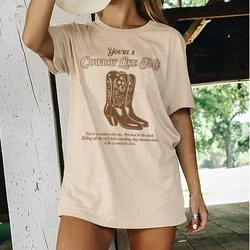 Cowboy Like Me Women's Vintage Western T Shirts Boot Printed Country Music T-Shirts Cowgirl Cotton Short Sleeve Tees Cute Tops