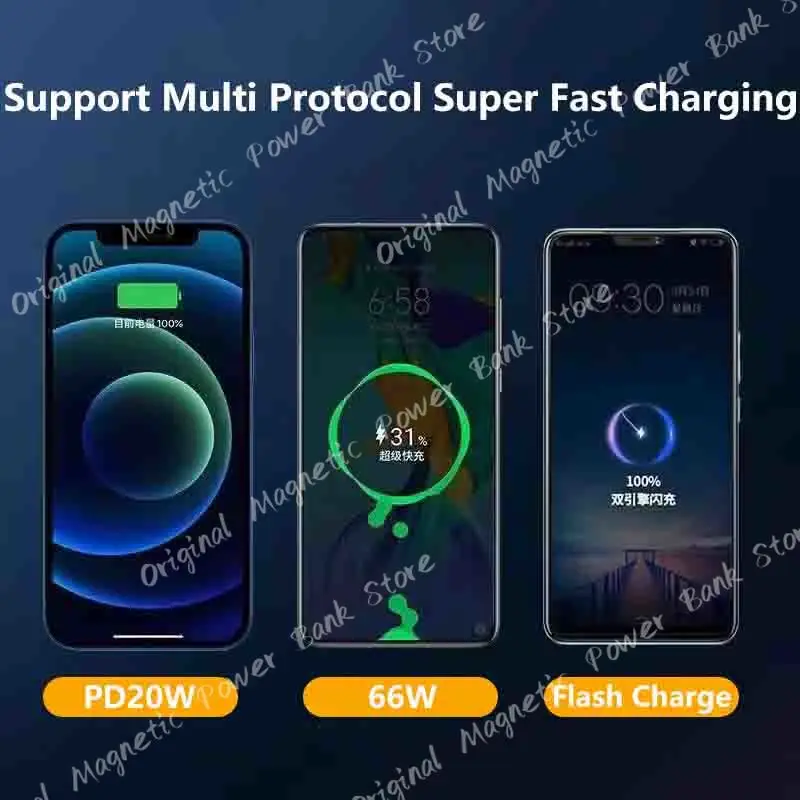 Original Brand 66W 30000mAh Fast Charger Power Bank Portable Battery Charger USB Two-way Fast Charging for iPhone Xiaomi Samsung