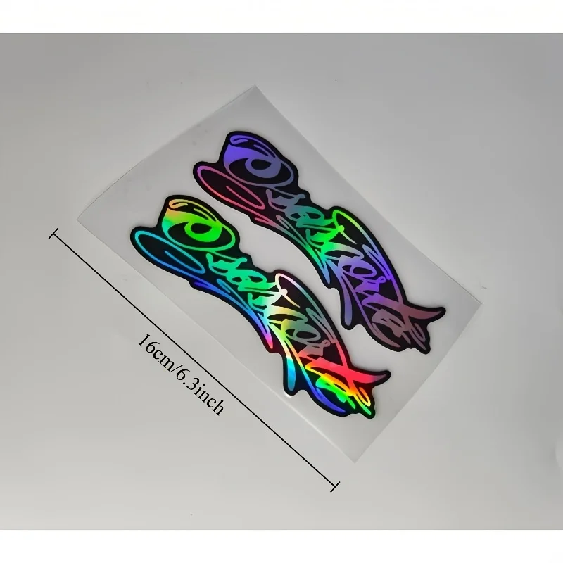 2Pcs Holographic Cursive Stickers, Waterproof Vinyl Decals for Motorcycle, Car and Laptop