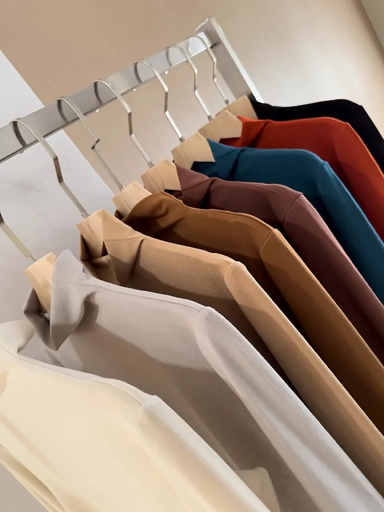 

Элегантный однотонный кашемировый свитер с воротником-стойкой для осени и зимы, удобный, универсальный, в простом стиле, женская вязаная одежда