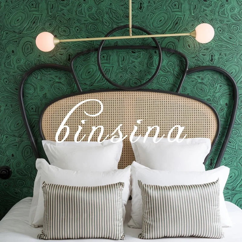 Neoclassical double bed light luxury solid wood, woven rattan bed villa master bedroom simple retro wedding bed can be