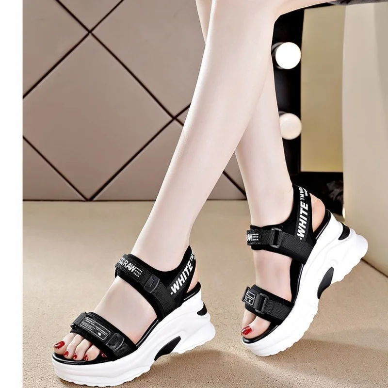 Platform Sneakers Sandals for Women 2023 New Summer Versatile Slope Heel Elevated Women\'s Shoes Luxury Sandals chaussure femme