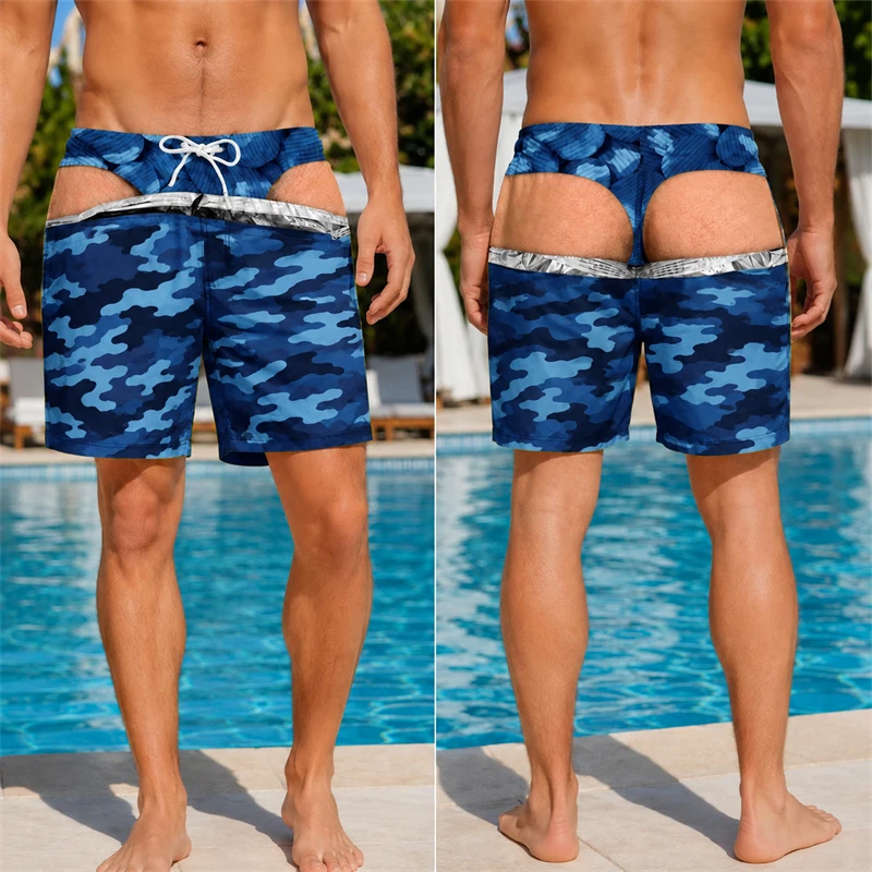 Lustige Herren-Badeshorts mit Fake-Po-Print, Sommer-Hawaiian-Freizeit-Badehose, Neuartige Camo-Muster-Boardshorts, Bademode 2026 – Detail 9
