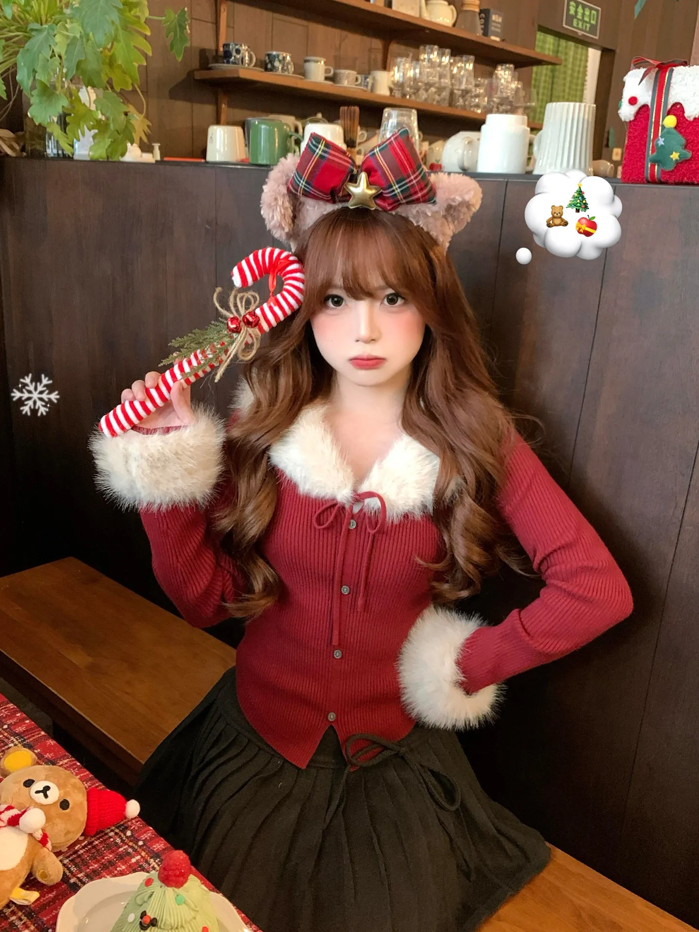 

Red Knitted Base irt Fem Pilot Design Sensation Fur Collar Splicing Slimming Effect Aosphere Sense Personali Knitwear