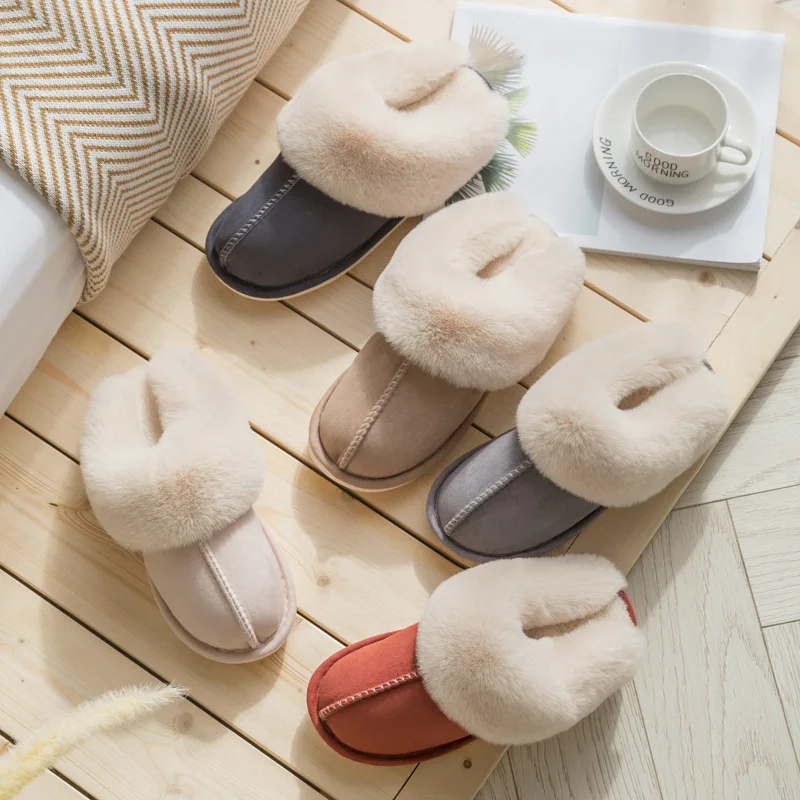 Women's Faux Fur Slippers 2024 New Warm Thicked Plush Bedroom Sandals Woman Comfort Soft Sole Home Couple Winter Shoes Slides