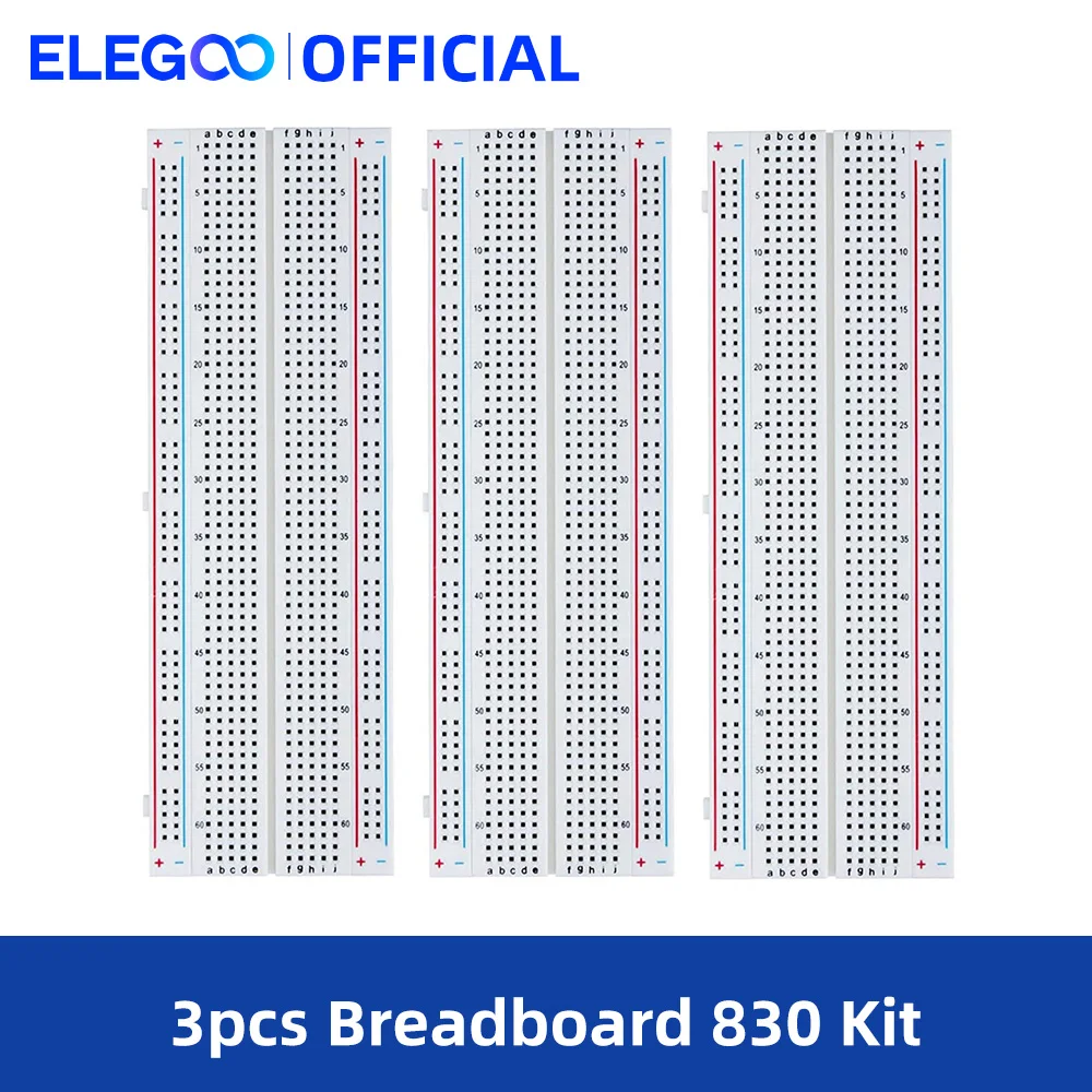 

ELEGOO 3pcs Breadboard 830 Point Solderless Prototype PCB Board Kit for Arduino Proto Shield Distribution Connecting Blocks