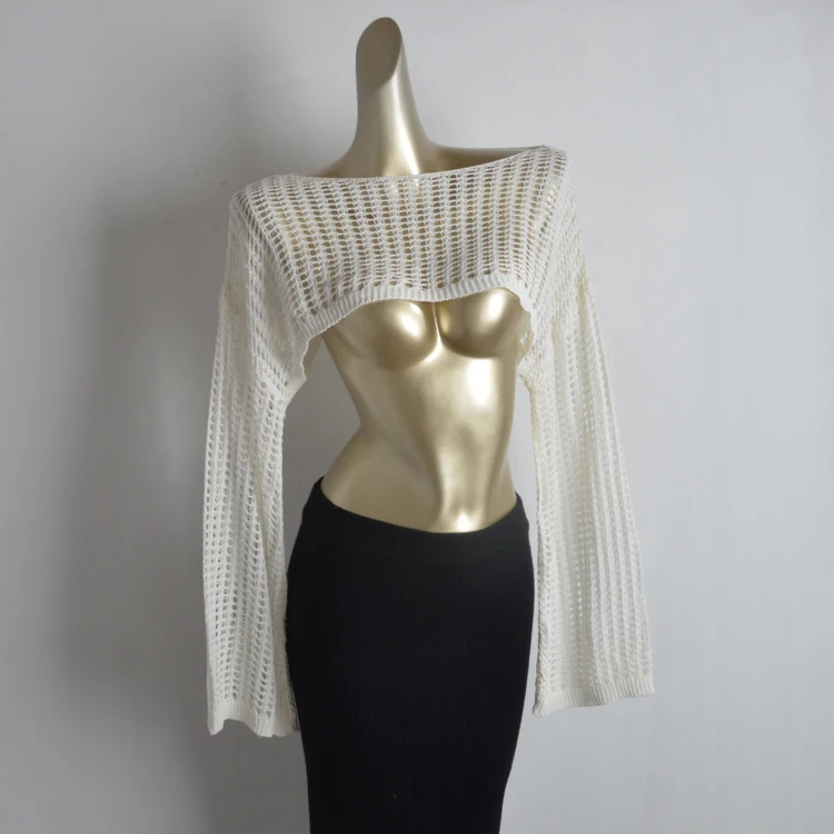 

Summer New Pure Color Hollow out Long Sve Wrap Top Women's Sle Lazy Faion ort Length Garment Knittedwear