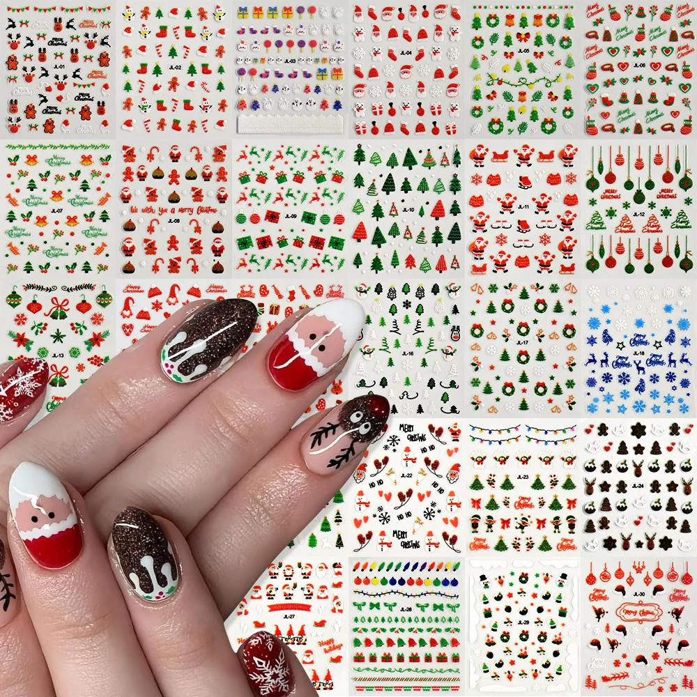 (30 قطعة) عيد ميلاد سعيد مسمار ملصقا ثلاثية الأبعاد المتزلجون الغزلان سانتا كلوز الشارات السنة الجديدة الأظافر ملصقات ديكور لتزيين الغرف DIY بها بنفسك مانيكير اكسسوارات