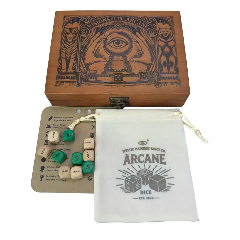 Hand‑Carved Wooden Divination Dice Set,Geometric‑Pattern Portable Intuitive Dice,Tarot Reading Tools for Family Gatherings&Part