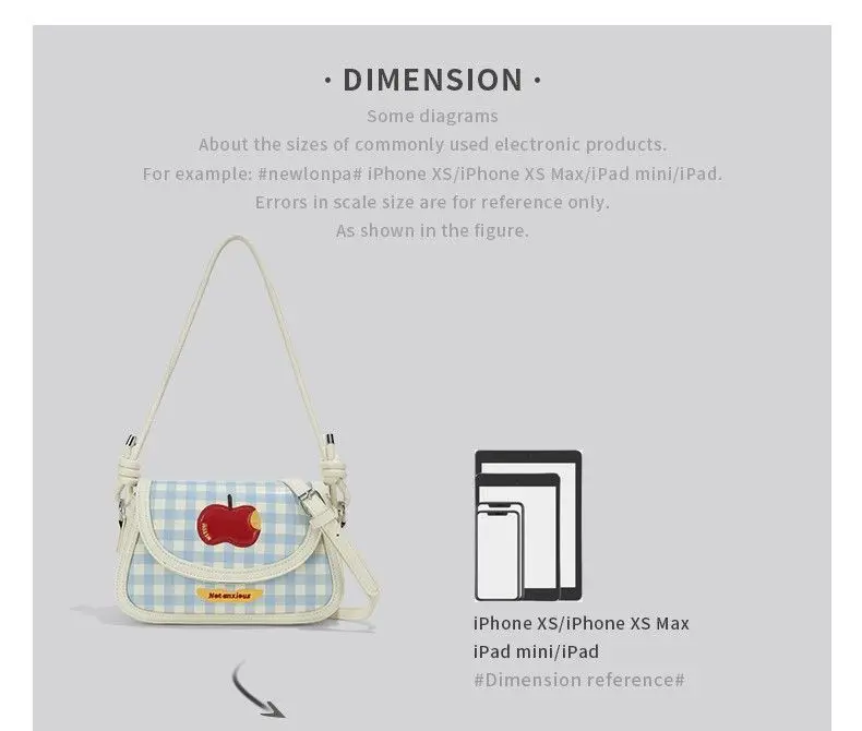 Fashion Contrast Color Plaid Crossbody Bags for Women New Trendy Apple Embroidery Flap Single Shoulder Bag