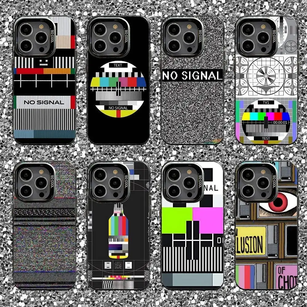

No Signal TV Phone Case For iPhone 16,15,14,13,12,11,Pro,XS,Max,Plus,Mini,SE Black Candy Matte Shockproof Cover