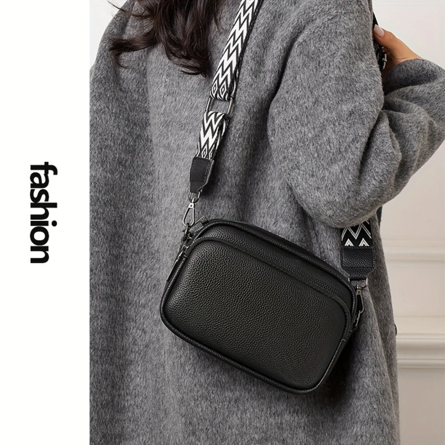 

Genuine Leather Shoulder Crossbody Bag - Minimalist Design, Cowhide, Zipper Closure, Polyester Lining, Solid Color