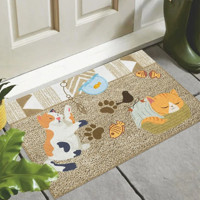 Cute Cat Pattern Entrance Doormat Non-Slip Dustproof Mat Dirt Resistant Foot Mat Home Entryway Decor