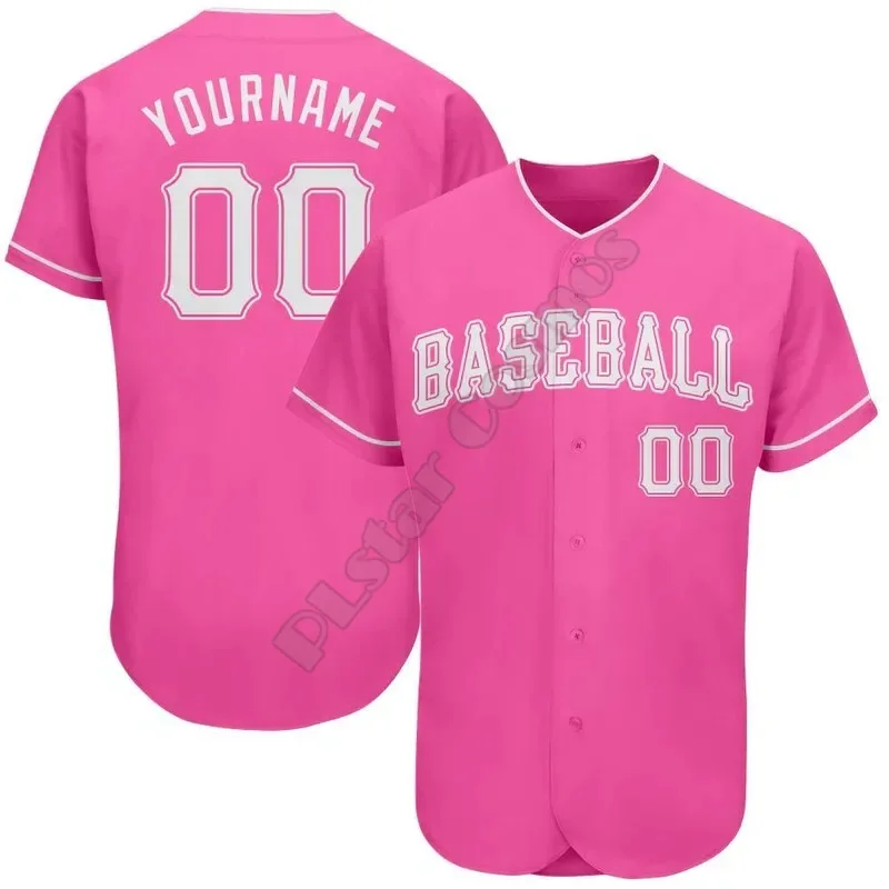 PLstar Cosmos-Maillot de baseball avec nom personnalisé, chemise de baseball authentique, chemise hip hop, blanc, rose, blanc